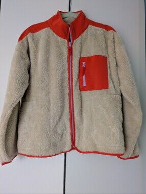 EUC JCrew tan & orange zip-up fleece jacket